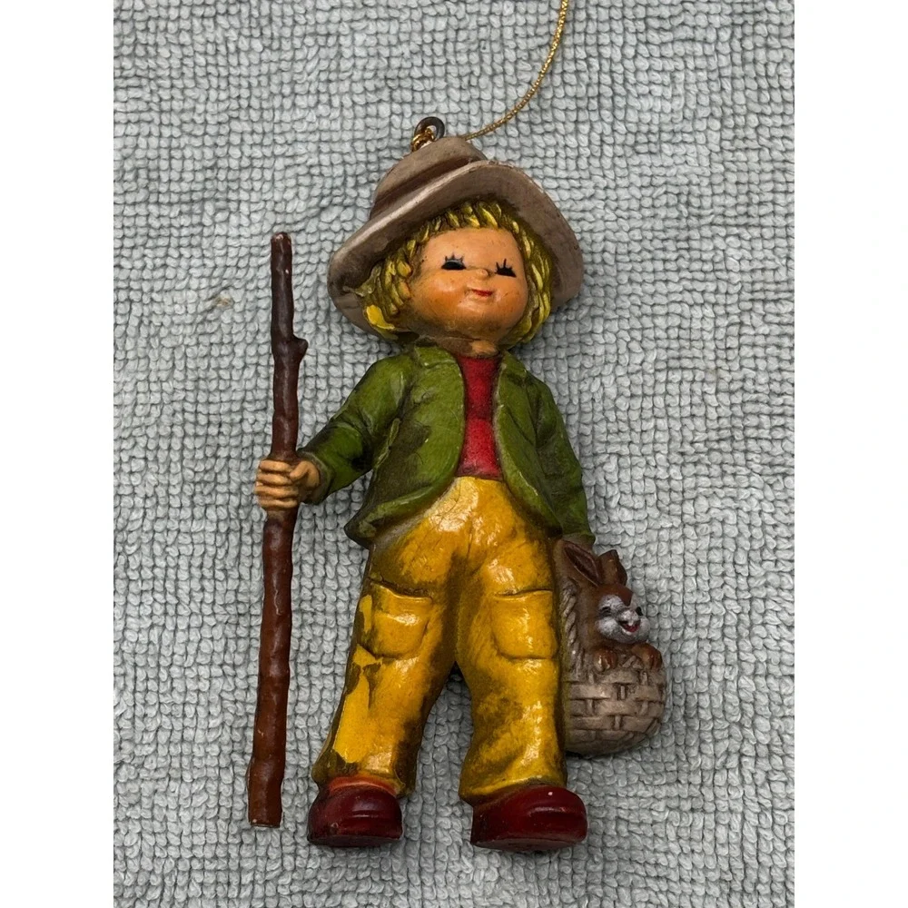 Vintage Hong Kong Boy Girl Rabbit Figurines Set 2 Hanging Ornaments Mid‎ Century